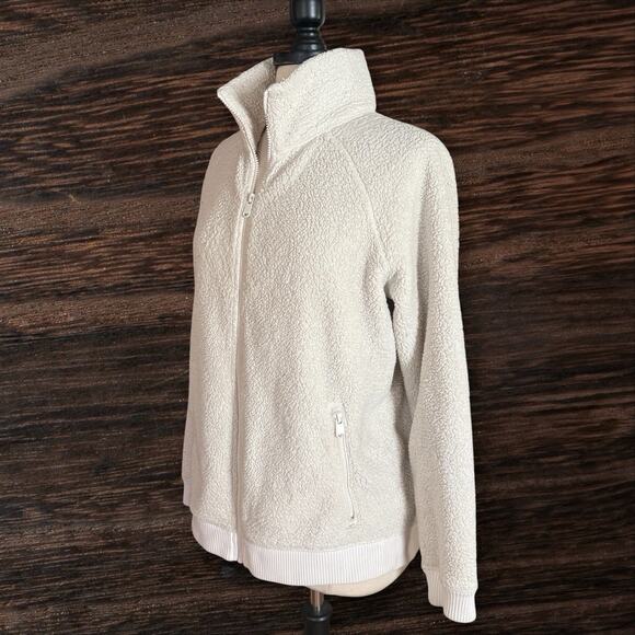 Athleta Tugga Sherpa Fleece Zip-Up Jacket Size M Tall Winter White Zip Pockets - Picture 1 of 12